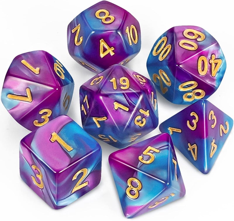 CiaraQ مجموعة نرد متعددة الأوجه لـ DND لألعاب الطاولة Dungeons and Dragons RPG MTG - مع 1 حقيبة نرد (أزرق وبنفسجي) - Image 1